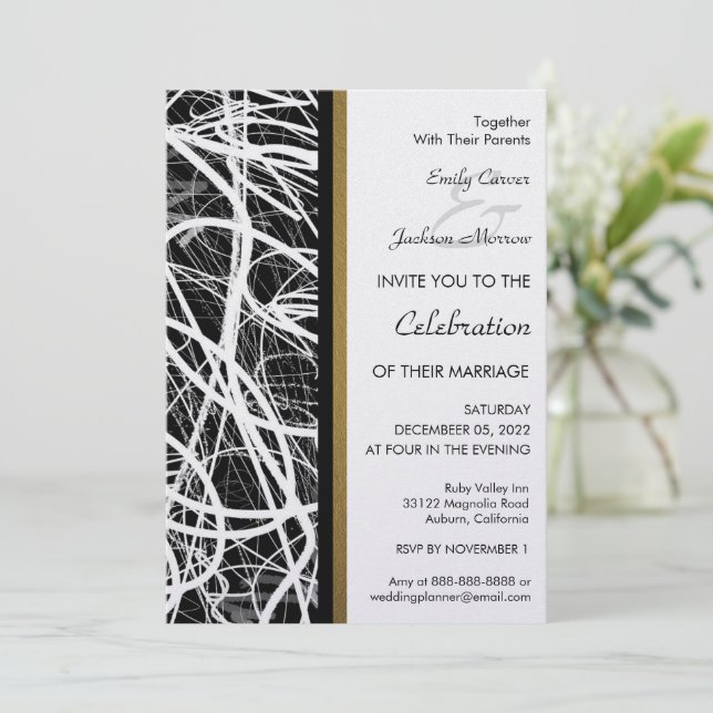 Convites Modern White Swirl Wedding Invitation (Em pé/Frente)