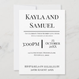 Convites Modern White Wedding Invitation with Black Text
