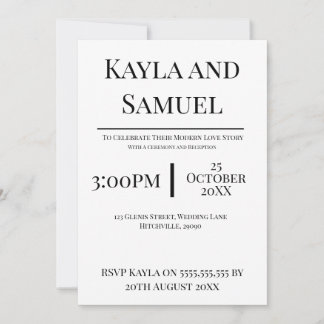 Convites Modern White Wedding Invitation with Black Text