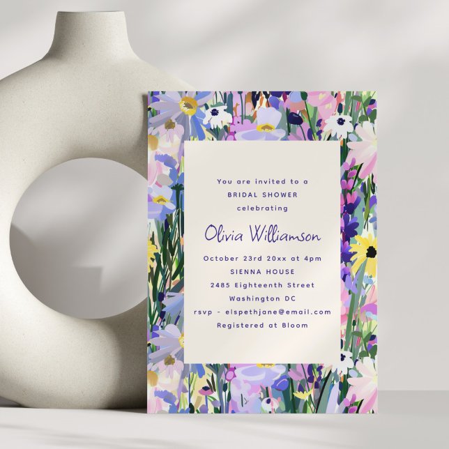 Convites Modern Wildflower Meadow Bridal Shower Purple (Criador carregado)