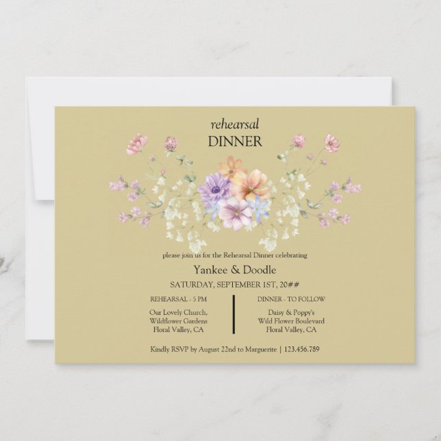 Convites Modern wildflower spring wedding Dinner Invitation (Frente)