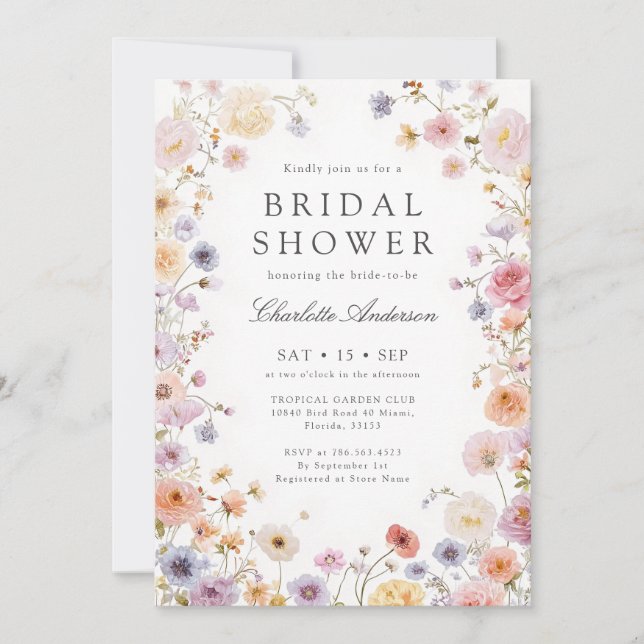 Convites Modern Wildflowers Bridal Shower (Frente)