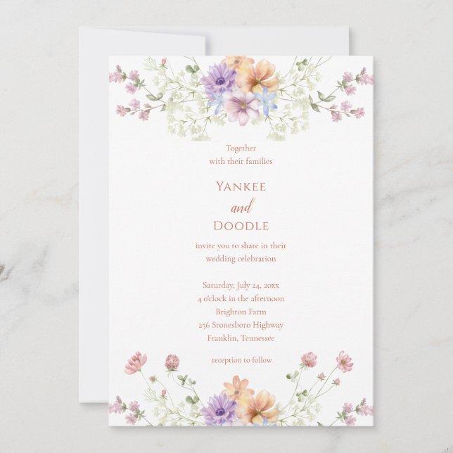 Convites Modern wildflowers spring wedding (Frente)