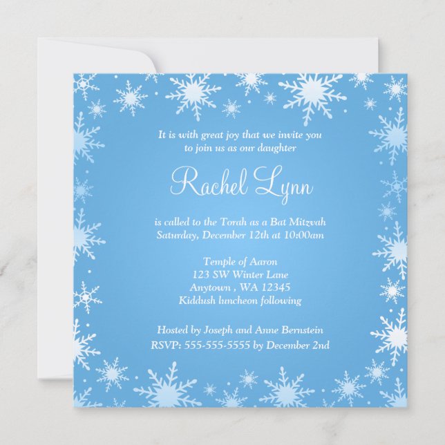 Convites Modern Winter Wonderland Snowflake Bat Mitzvah (Frente)