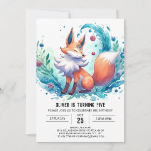 Convites Modern Woodland Fox Birthday