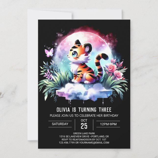 Convites Modern Woodland Tiger Birthday (Frente)