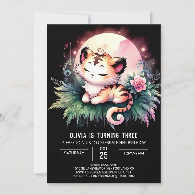 Convites Modern Woodland Tiger Birthday (Frente)