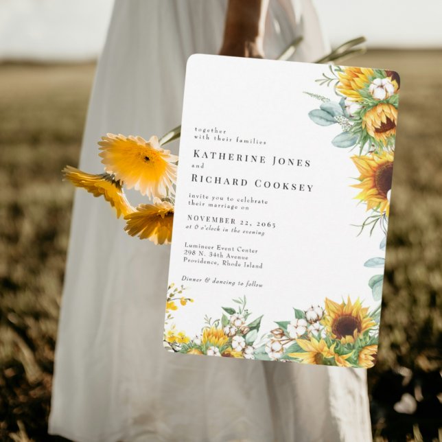 Convites Modern Yellow Floral Sunflowers No Parents Wedding (Criador carregado)