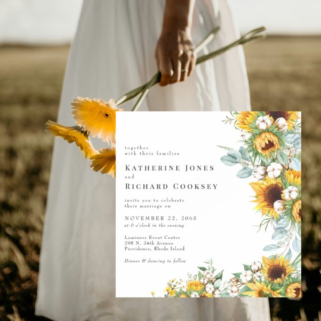 Convites Modern Yellow Floral Sunflowers No Parents Wedding (Criador carregado)