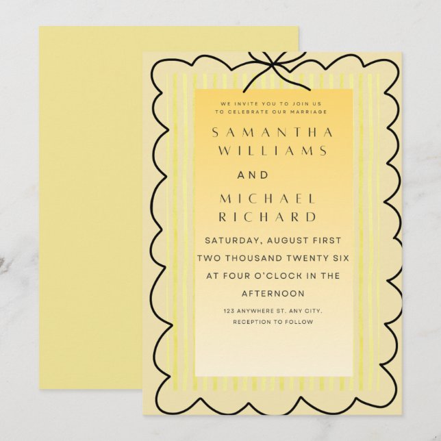 Convites Modern Yellow Scalloped Wedding Invitation, Elegan (Frente/Verso)