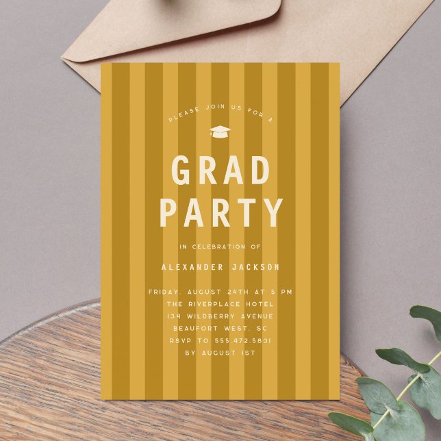 Convites Modern Yellow Sporty Stripes Graduation Party (Criador carregado)