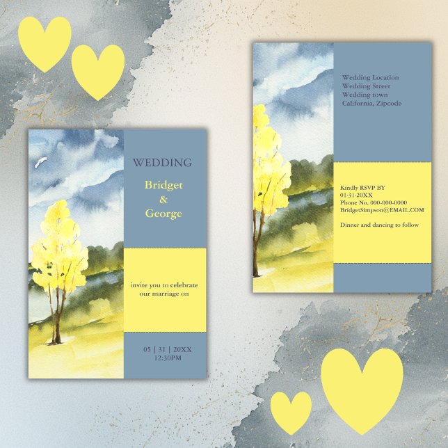 Convites Modern Yellow Tree Landscape destination Wedding (Criador carregado)