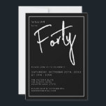 Convites Moderna 40ª e quarenta quadragésias festas de aniv<br><div class="desc">Aniversário de 40 anos moderno convite a preto com escrita branca/tipografia. Itens correspondentes e intervalo de partes também disponíveis. Use o botão de mensagem me abaixo para obter ajuda sobre outras solicitações especiais e personalizações. © Zoe Chapman Design</div>