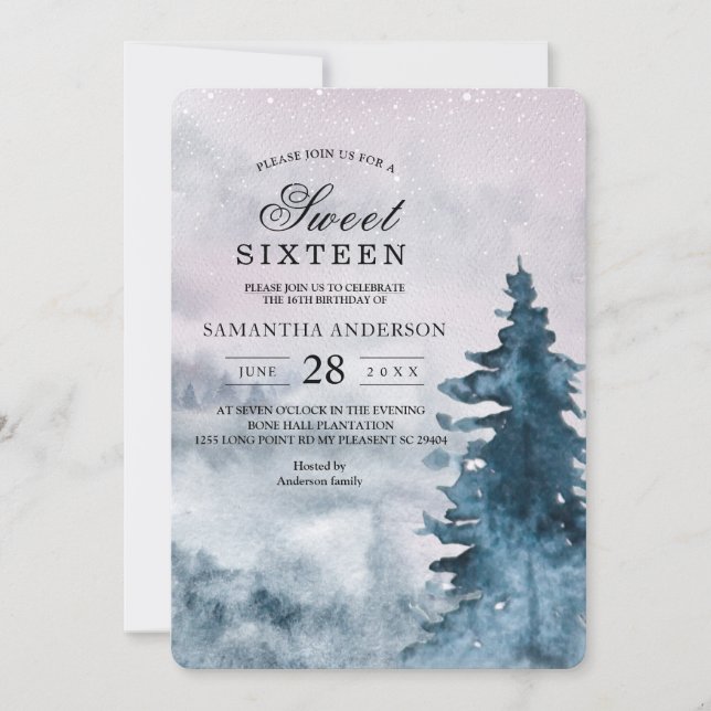 Convites Moderna Aquarela Inverno Árvore de Natal Inv (Frente)