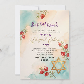 Convites Moderna Bat Mitzvah Aquarela Estrela de Davi Doura