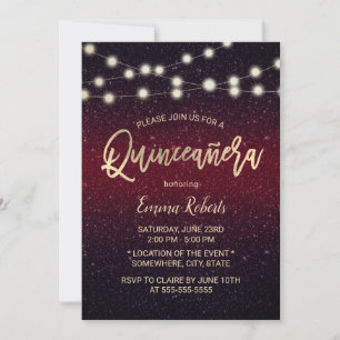 Convites Moderna Borgonha Vermelha Faux Glitter Quinceanera