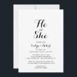 Convites Moderna Caligrafia, Ele ou Ela Revelam o Gênero<br><div class="desc">Essa caligrafia moderna que ele ou ela revela é perfeita para uma simples celebração de chá de fraldas. O design apresenta uma bela fonte em um fundo branco para embelezar seu evento.</div>