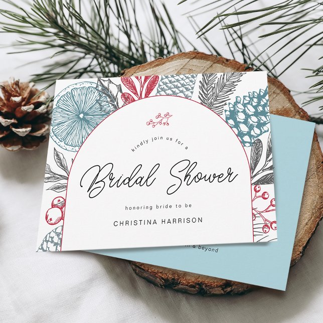 Convites Moderna Decoração de Chá de Noiva de Inverno com V (Modern Winter Bridal Shower Greenery Invitation)