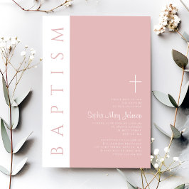 Convites Moderna Elegante Blush Cross Girl Rosa
