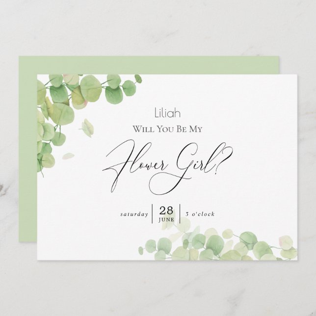 Convites Moderna Eucalyptus Springtime Ser Minha Menina Flo (Frente/Verso)