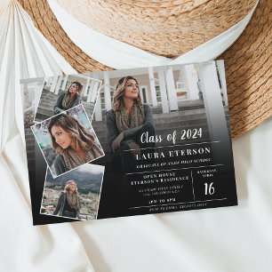 Convites Moderna graduação de fotos minimalista em preto e 