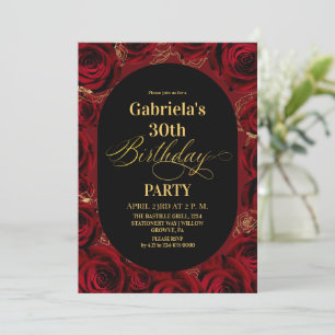Convites  Moderno 30º Aniversário Elegante Preto Vermelho F