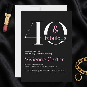 Convites Moderno 40 e Fabuloso Aniversário de 40 anos Rosa