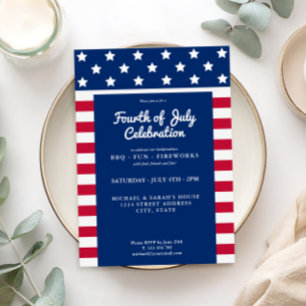 Convites Moderno 4 de julho Vermelho Branco e Azul