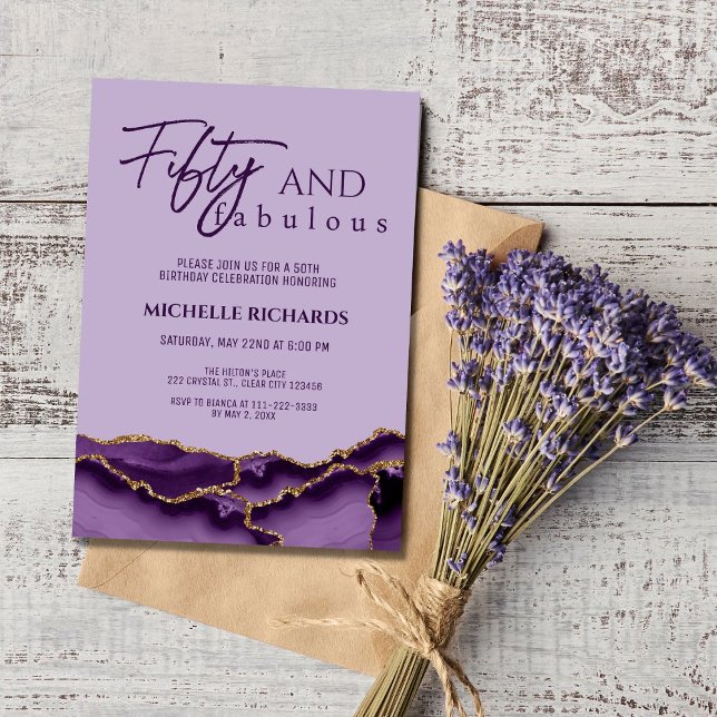 Convites Moderno 50 e Fabuloso Agato Dourado Roxo (Criador carregado)