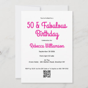 Convites Moderno 50 e Fabuloso Aniversário de 50 anos Rosa