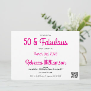 Convites Moderno 50 e Fabuloso Rosa Aniversário de 50 anos
