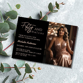 Convites Moderno 50 & Fabuloso Foto Rosa Dourado Aniversári