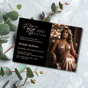 Convites Moderno 50 & Fabuloso Foto Rosa Dourado Aniversári