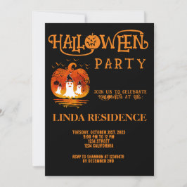 Convites Moderno Abóbora Preta Laranjas Feliz Dia das Bruxa