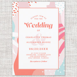 Convites Moderno Abstrato Artístico Coral Rosa Azul Turques