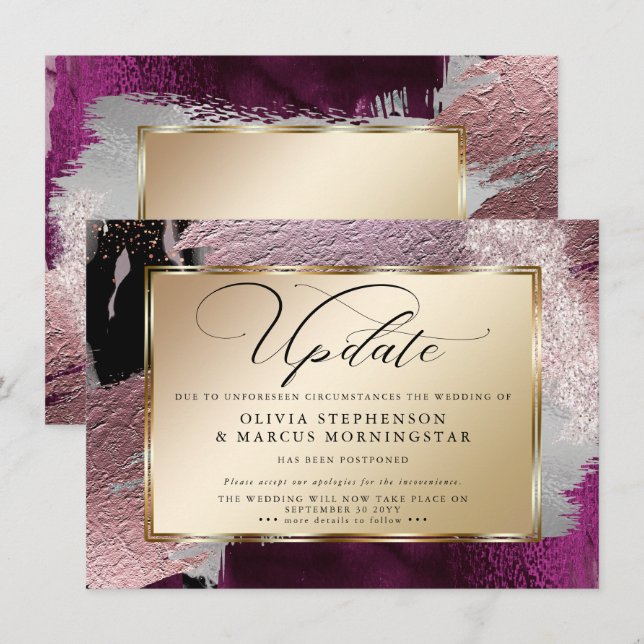 Convites Moderno Abstrato Ousado Vinho Cassis Atraso (Frente/Verso)