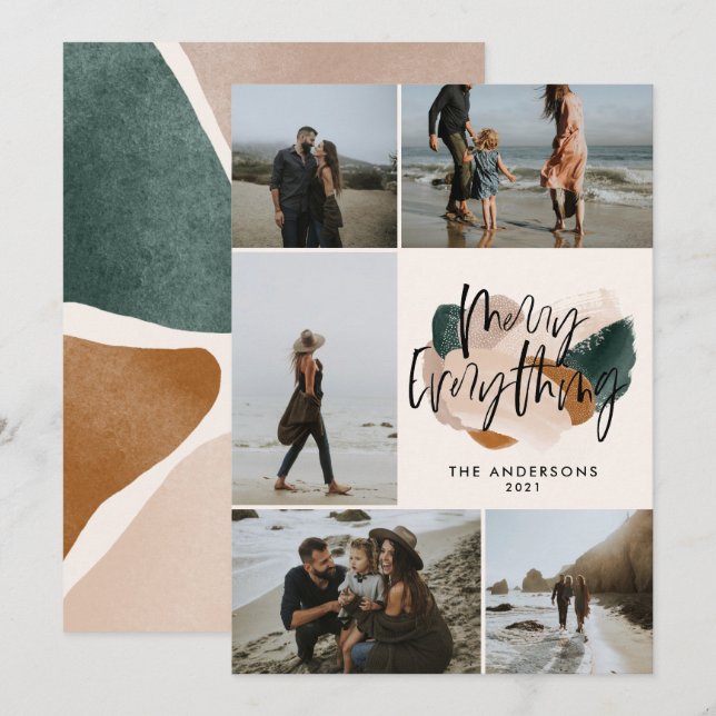 Convites Moderno abstrato rust 5 fotos Natal Ann (Frente/Verso)