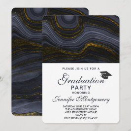 Convites Moderno Ágata Preto e Dourado & Diploma