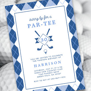 Convites Moderno aniversário de 30 anos Argyle Golf Azul