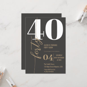 Convites Moderno Aniversário de 40 Anos FORTY em Caligrafia