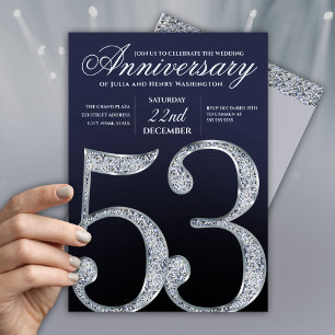 Convites Moderno Aniversário de 53 Anos em Diamante Prata A