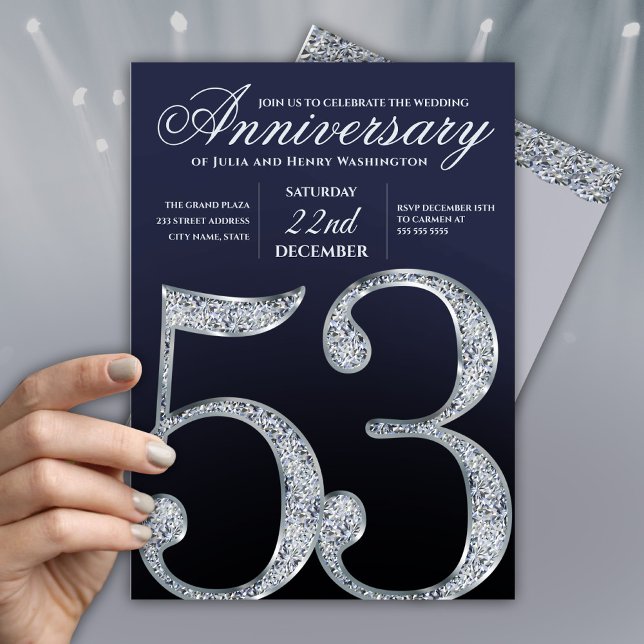 Convites Moderno Aniversário de 53 Anos em Diamante Prata A (Criador carregado)