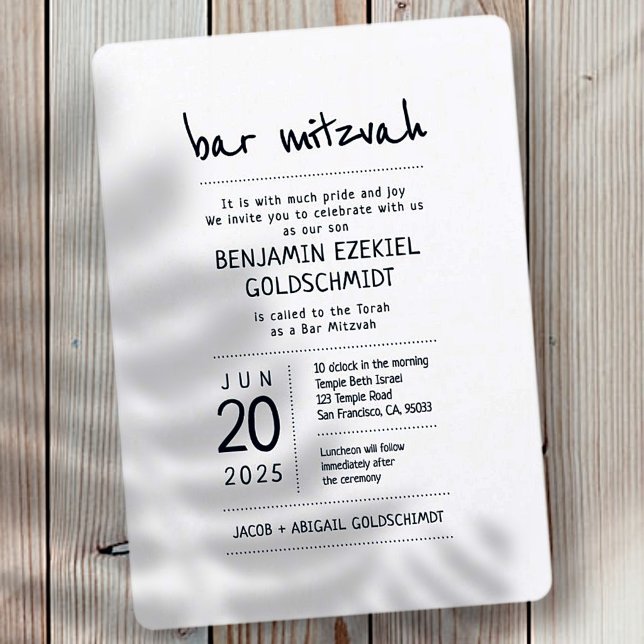 Convites Moderno + Bar Minimalista Mitzvah (Criador carregado)
