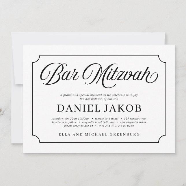 Convites Moderno Bar Mitzvah Minimalista Simples e Elegante (Frente)