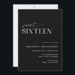 Convites Moderno Black Sweet Sessenta | 16.o aniversário el<br><div class="desc">Moderno mínimo 16 convites de festas de aniversários com um design fora do centro. Contrastando preto com fonte branca. O reverso apresenta um padrão divertido de "16". (O padrão do lado reverso pode ser removido,  se desejar,  usando a ferramenta design.)</div>