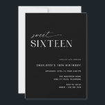 Convites Moderno Black Sweet Sessenta | 16.o aniversário el<br><div class="desc">Moderno mínimo 16 convites de festas de aniversários com um design fora do centro. Contrastando preto com fonte branca. O reverso apresenta um padrão divertido de "16". (O padrão do lado reverso pode ser removido,  se desejar,  usando a ferramenta design.)</div>