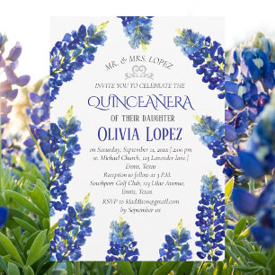 Convites Moderno Bluebonnets Quinceañera Floral 15 Aniversá