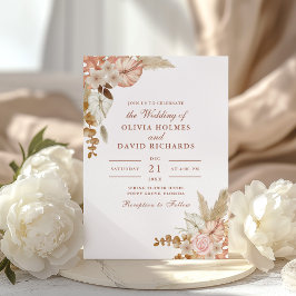 Convites Moderno Boho Chic Floral Grama de Pampas Casamento