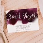 Convites Moderno Burgundy e Dourado Chá de panela<br><div class="desc">Placa de modelo moderna e elegante,  apresentando uma massa de cor-d-água borrifada no fundo,  com brilho dourado falso,  com um roteiro branco,  com letra branca,  que diz Chá de panela.</div>