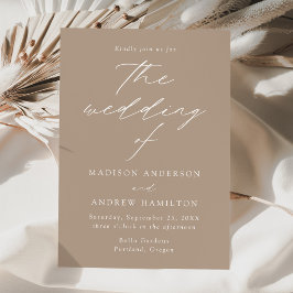 Convites Moderno Casamento Elegante em Taupe com Letra de F